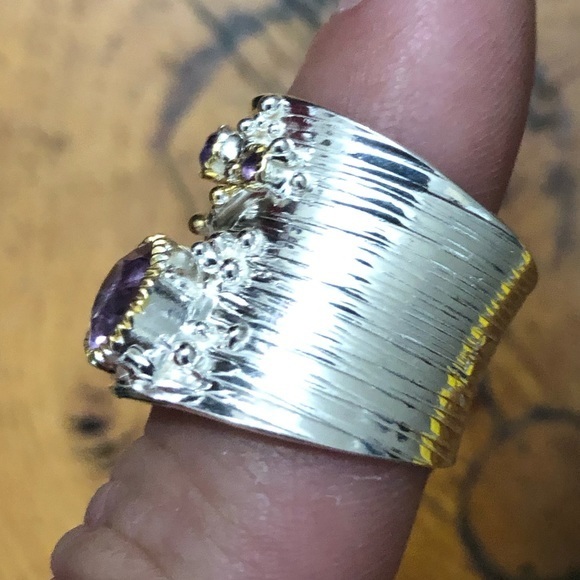 Artisan crafted Amethyst cuff style ring size 7.25